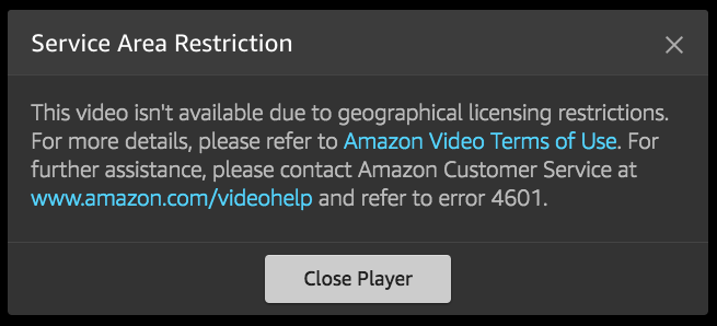 Amazon Prime Video error 4601